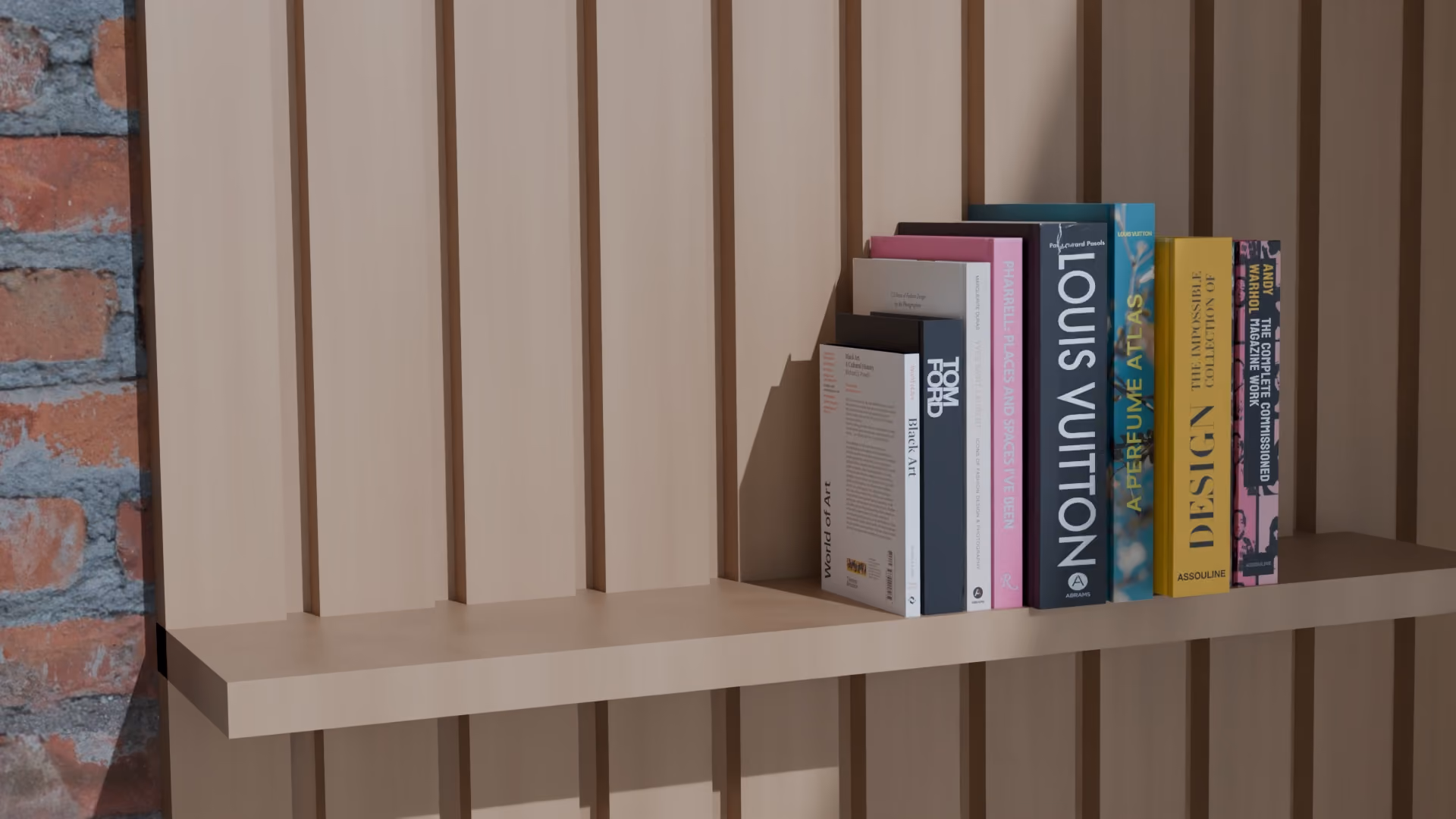 The slat wall. Every jacket is a generated wrap, sized from its own artwork and laid out against templates published through the Figma MCP.